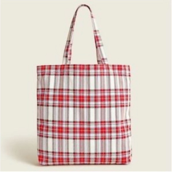 J. Crew Red Plaid Bag Fair Isle Blanket Towel Bunting Set ALL NEW Set of 3 - Picture 2 of 14
